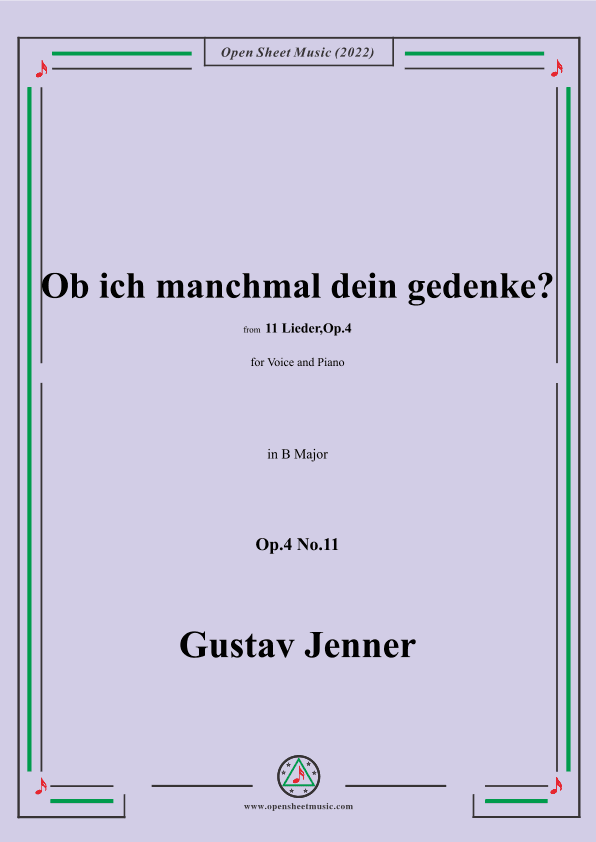 Jenner-Ob ich manchmal dein gedenke?,in B Major,Op.4 No.11 (arr. OSM Press)