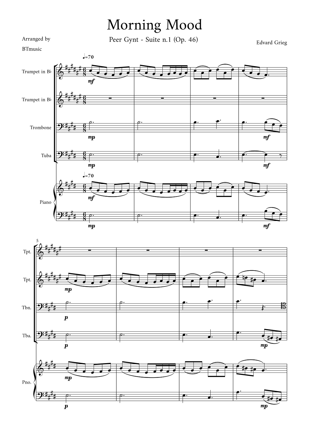 Morning Mood (Peer Gynt Suite N.1, Op 46) (arr. BTmusic)