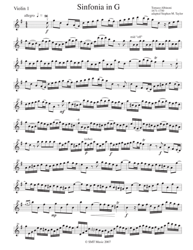 Sinfonia in G by Albinoni  (string Trio) (arr. Stephen M. Taylor)
