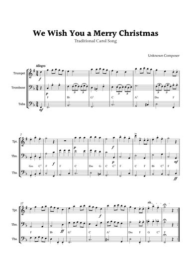 We Wish you a Merry Christmas for Brass Ensemble Trio with Chords (arr. Rika K.)