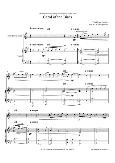 Carol of the Birds - Tenor Sax and Piano (arr. Anne L Christopherson GRSM ARCM)