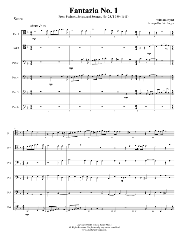 Fantazia No. 1 for Trombone or Low Brass Sextet (arr. Eric Burger Music)