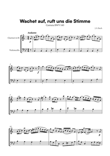 Johann Sebastian Bach - Wachet auf, ruft uns die Stimme (for Clarinet and Cello) (arr. Cadenza Editions)