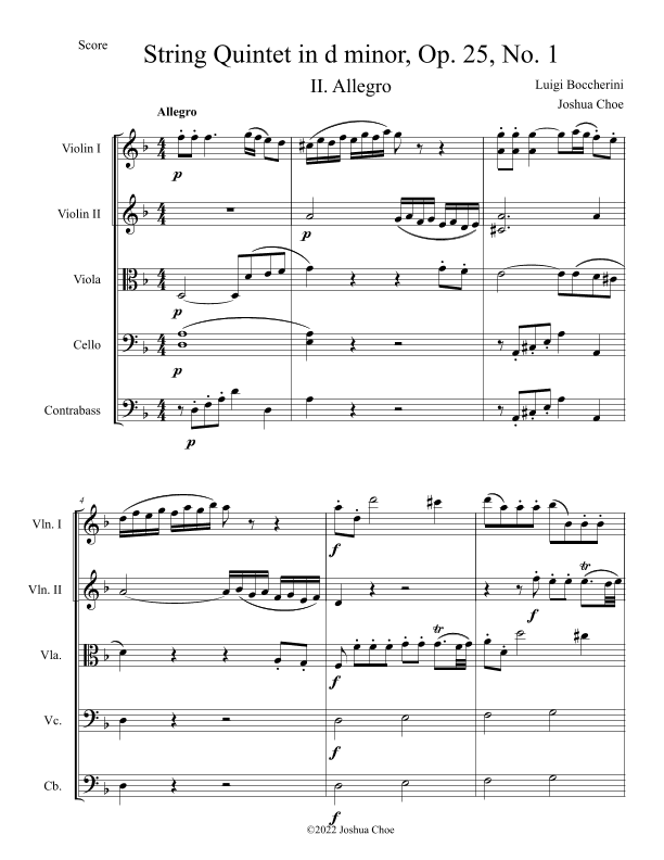 String Quintet in d minor, Op. 25, No. 1, Movement 2 (arr. Joshua Choe)