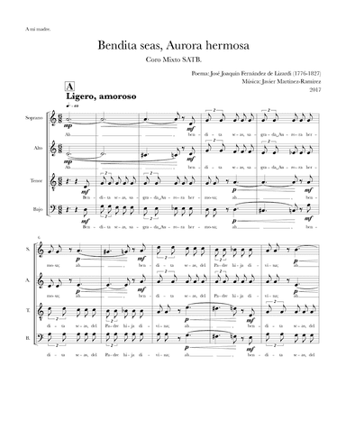 Bendita seas, Aurora hermosa for mixed choir (SATB)