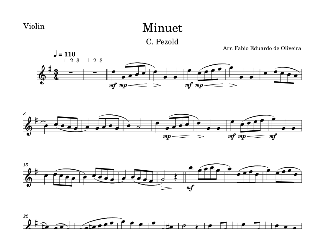 Minuet - Pezold  (Bach) - Easy Arrangement (arr. Fabio Eduardo de Oliveira)