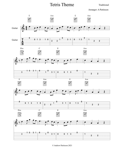 Tetris theme for Easy Guitar (arr. Andrew Pattinson)