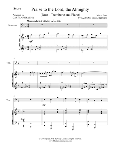 PRAISE TO THE LORD, THE ALMIGHTY (Duet – Trombone and Piano/Score and Parts) (arr. Gary Lanier)