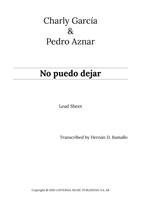 No Puedo Dejar (arr. Hernán D. Ramallo)