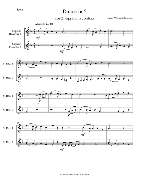 Dance in 5 for two descant recorders