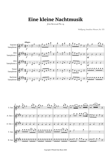 Eine kleine Nachtmusik by Mozart for Sax Quintet (arr. Ander)