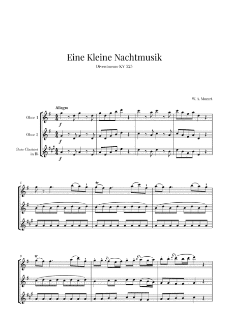 Eine Kleine Nachtmusik for 2 Oboes and Bass Clarinet (arr. Cadenza Editions)