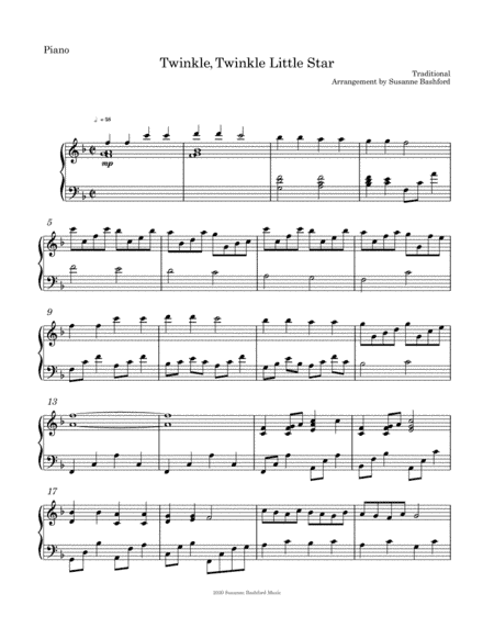 Twinkle, Twinkle Little Star (arr. Arrangement by Susanne Bashford)