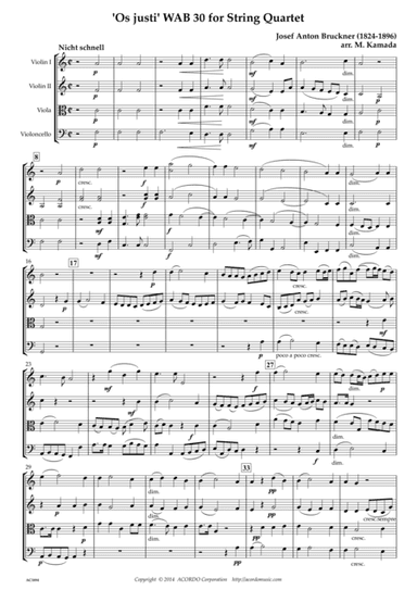 'Os justi' WAB 30 for String Quartet (arr. Mikio Kamada)