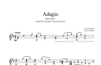 Adagio from the clarinet concerto (theme) for easy guitar solo (arr. K. Krantz)