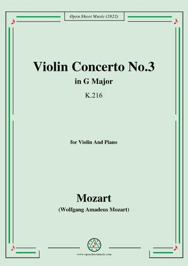 Mozart-Violin Concerto No.3 in G Major,K.216,for Violin and Piano (arr. OSM Press)