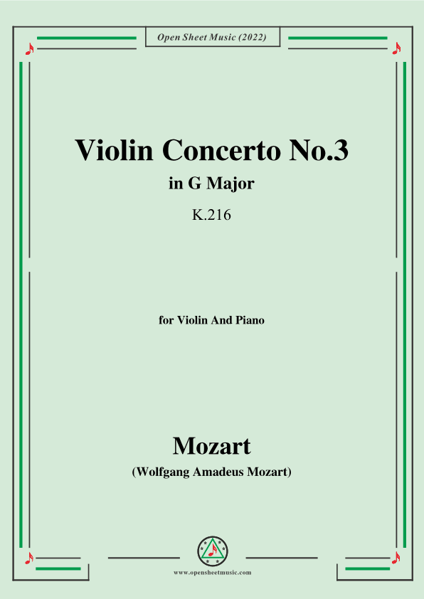 Mozart-Violin Concerto No.3 in G Major,K.216,for Violin and Piano (arr. OSM Press)