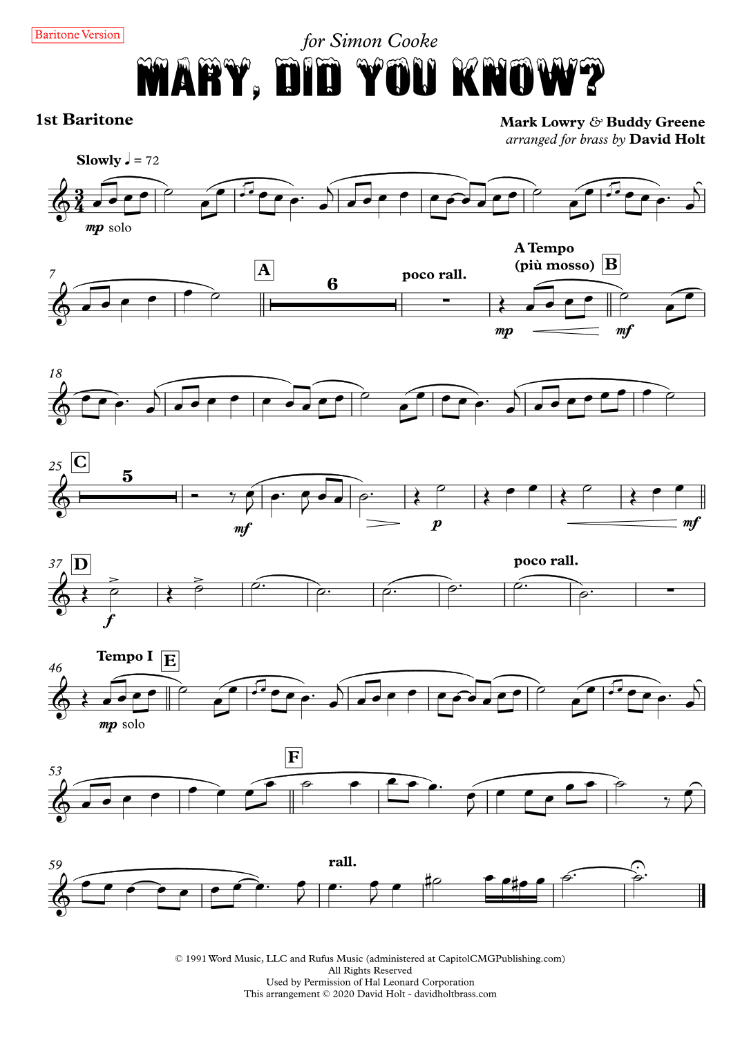 Mary, Did You Know? (arr. David Holt)