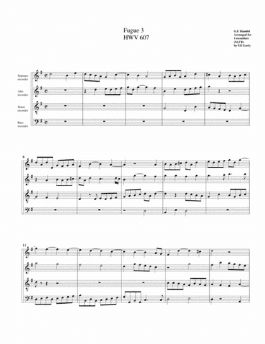 Fugue no.3, HWV 607 (arrangement for 4 recorders) (arr. Gil Garty)