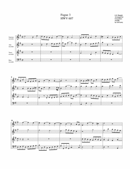 Fugue no.3, HWV 607 (arrangement for 4 recorders) (arr. Gil Garty)