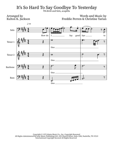 It's So Hard To Say Goodbye To Yesterday (arr. Kulton K. Jackson)