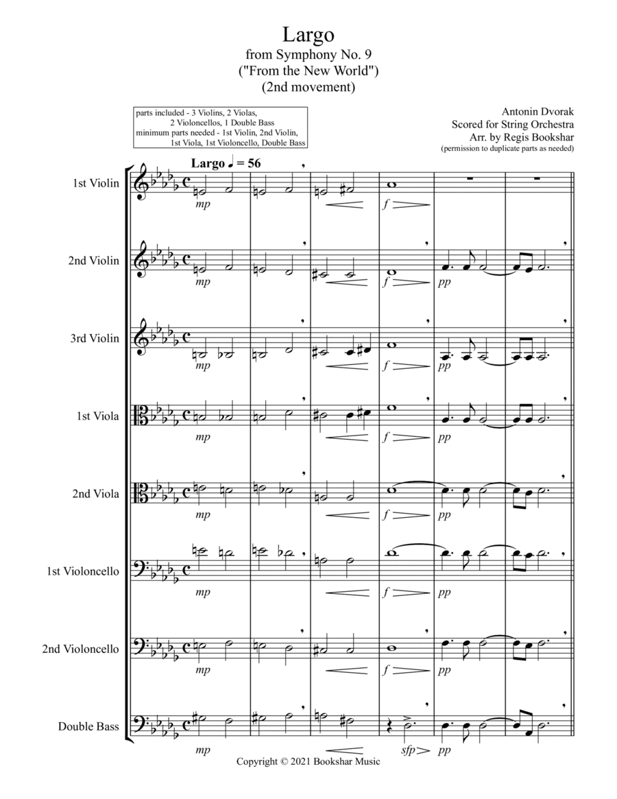 Largo (from "Symphony No. 9") ("From the New World") (Db) (String Orchestra) (arr. Regis Bookshar)