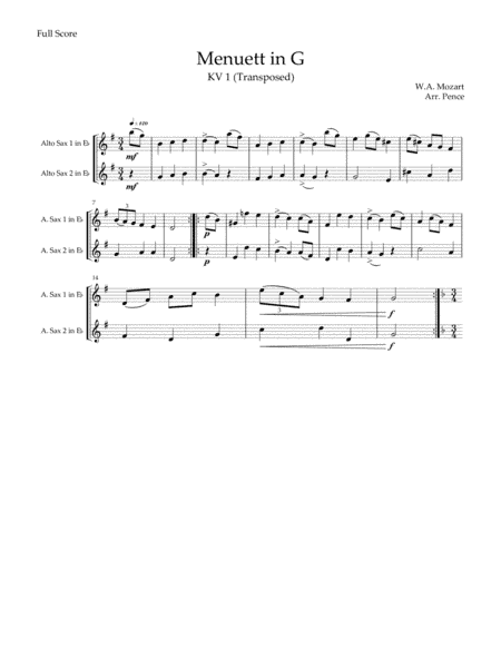 Three Mozart Duets for Saxophone or Oboe (KV1-KV2) (arr. Christopher Pence)