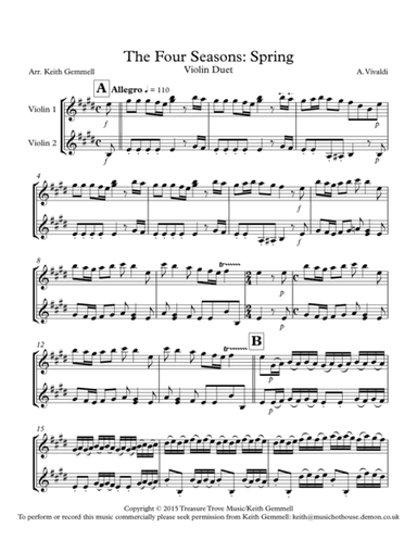 The Four Seasons (Spring): Violin Duet (arr. Keith Gemmell)