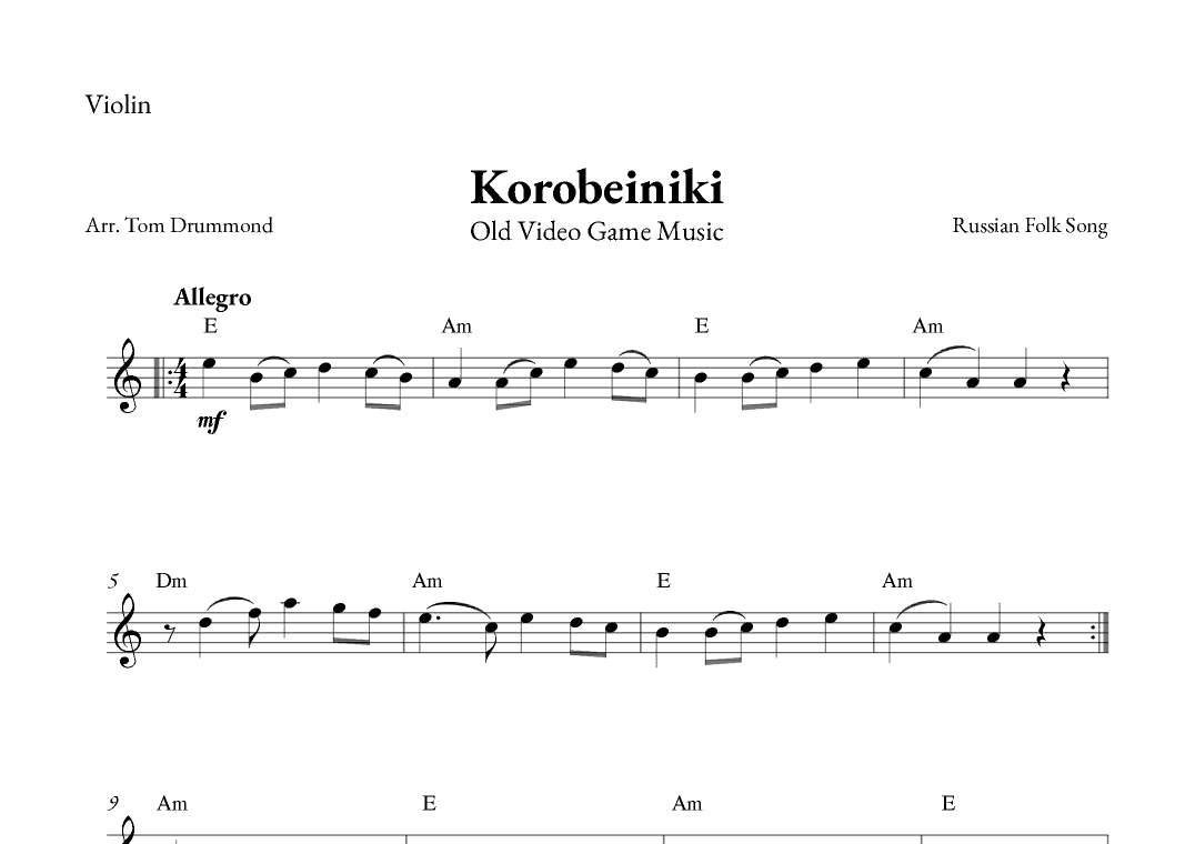 Korobeiniki (arr. Tom Drummond)