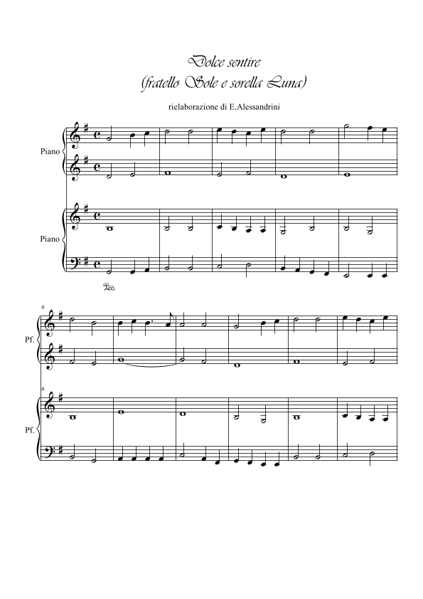 Dolce sentire. Piano 4 hands (arr. Ester Alessandrini)