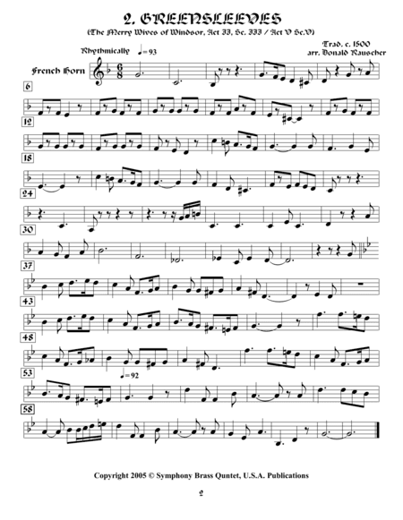 Shakespearean Music for Brass Quintet - 2. Greensleeves - The Mery Wives of Windsor / Romeo and Juli (arr. Donald Rauscher / Transcribed by R.R.Cardo)