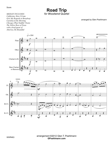 ROAD TRIP MEDLEY for WOODWIND QUARTET (5 American songs) (arr. Glen Poehlmann)