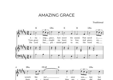 AMAZING GRACE - for piano and tenor in B major with chords (arr. Alex Nunes Rodrigues)