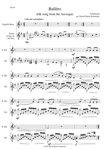 3 songs of the Auvergne for cor anglais & guitar (arr. David Warin Solomons)