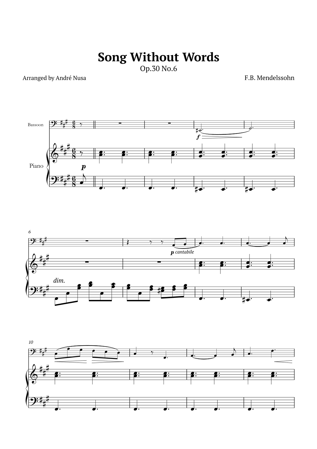 Song Without Words Op.30 No.6 (arr. André Nusa)