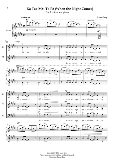 Ka Tae Mai Te Po (No 5. from "Waiata Reorua mo te Rangatahi (Bilingual Songs for Young People)".