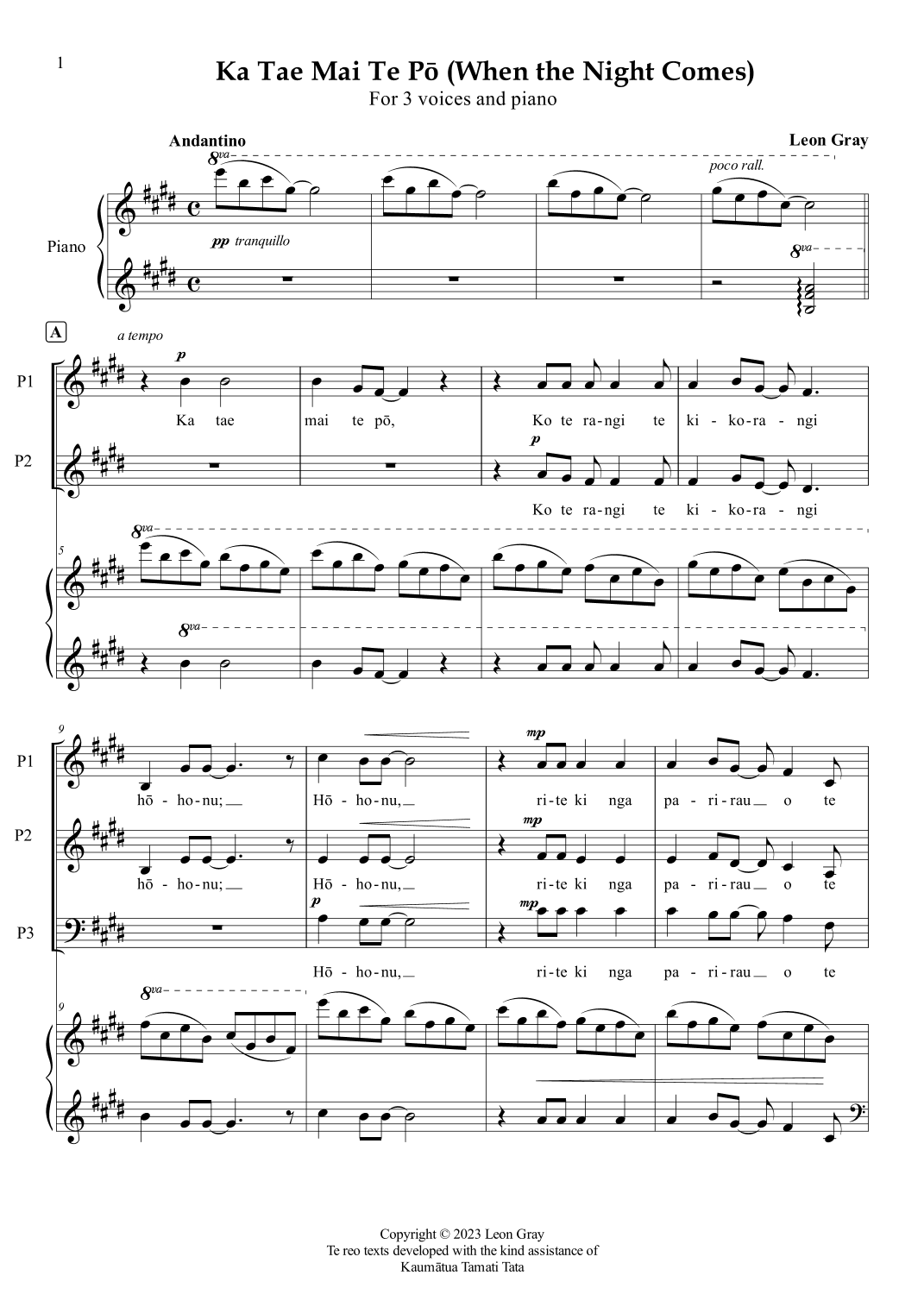 Ka Tae Mai Te Po (No 5. from "Waiata Reorua mo te Rangatahi (Bilingual Songs for Young People)".