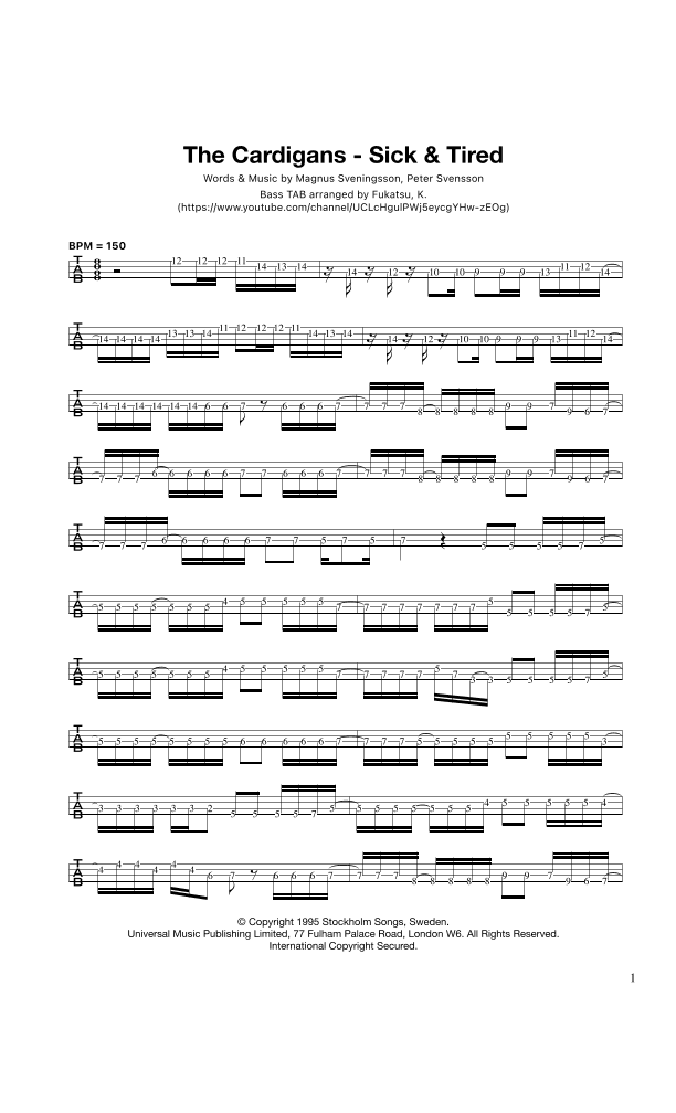 Sick And Tired (arr. Fukatsu, K.)