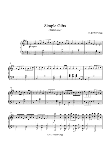 Simple Gifts (Piano Solo) (arr. Jordan Grigg)