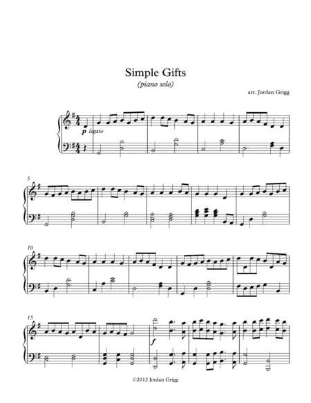Simple Gifts (Piano Solo) (arr. Jordan Grigg)