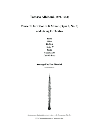 Concerto for Oboe in G Minor, Op. 9 No. 8 and String Orchestra (arr. Don Werdick (1946 - ))