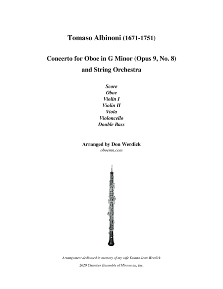 Concerto for Oboe in G Minor, Op. 9 No. 8 and String Orchestra (arr. Don Werdick (1946 - ))