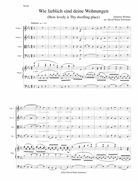 Wie lieblich sind deine Wohnungen (How lovely is Thy dwelling place) for string quartet and organ (arr. David Warin Solomons)