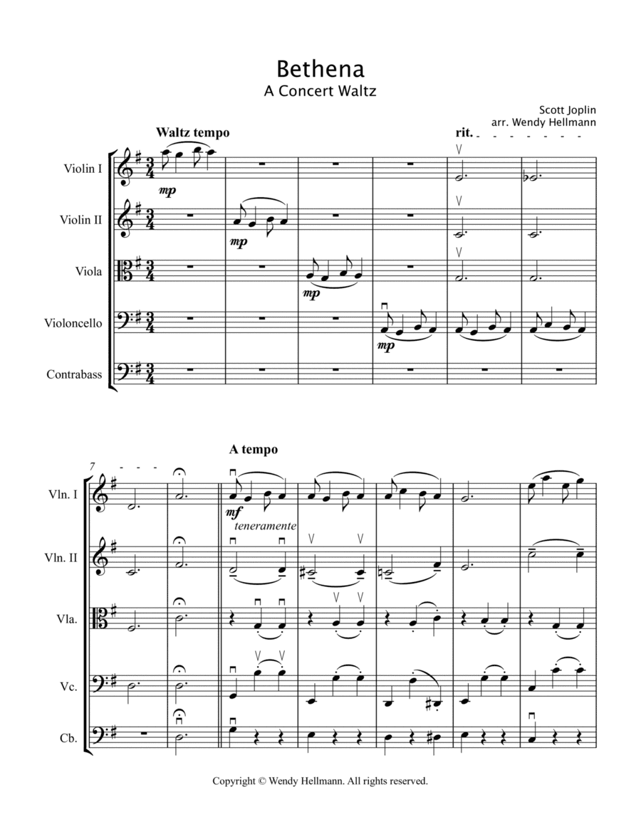 Bethena (for String Orchestra/Quintet) (arr. Wendy Hellmann)