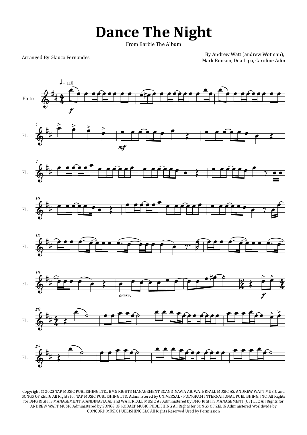 Dance The Night (arr. Glauco Fernandes)