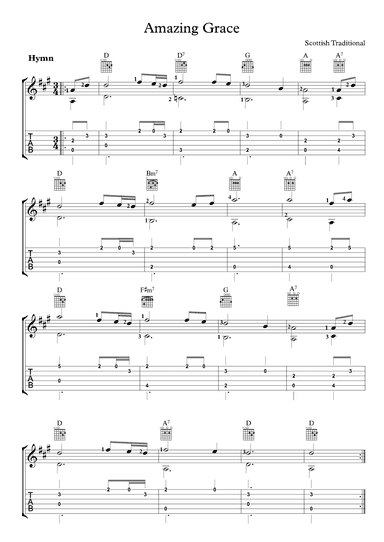 Amazing Grace For Guitar TAB (arr. Martin Hay)
