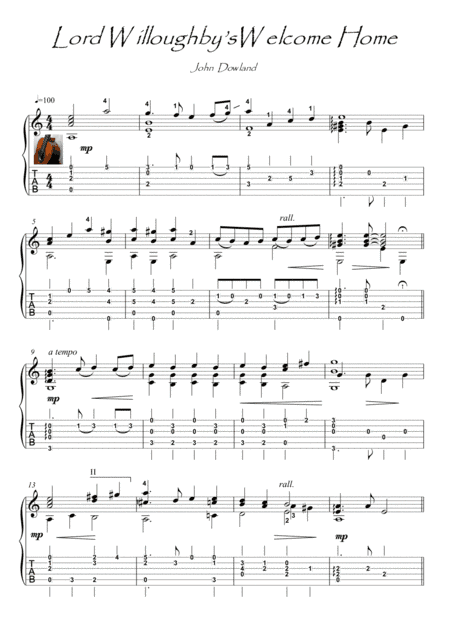 Lord Willoughby's Welcome Home guitar solo (arr. PianoSheetNow)