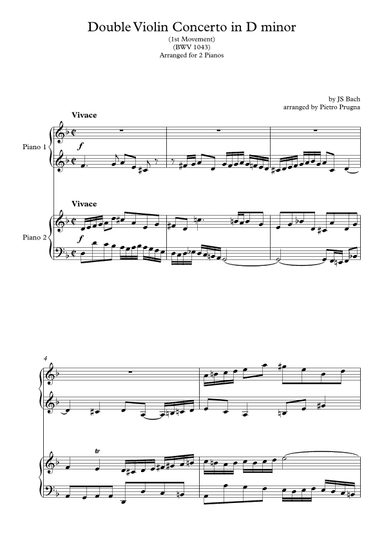 Double Violin Concerto in D minor (BWV 1043) - 1st Movt - arranged for 2 pianos (arr. Pietro Prugna)