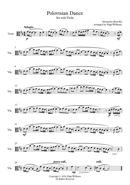 Polovtsian Dance (Kismet), for Viola Solo (arr. Nigel Williams)
