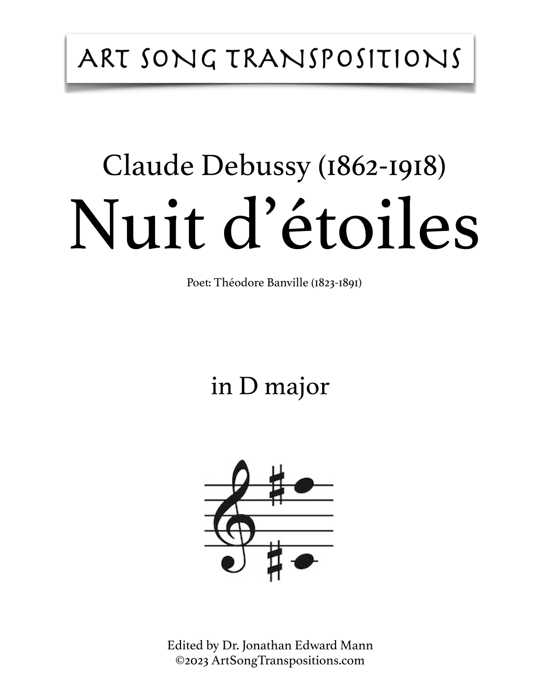 DEBUSSY: Nuit d'étoiles (transposed to D major) (arr. ArtSongTranspositions.com)